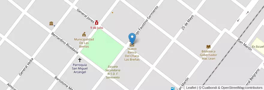 Mapa de ubicacion de Nuevo Banco Del Chaco Las Breñas en 아르헨티나, Chaco, Departamento Nueve De Julio, Las Breñas, Las Breñas.