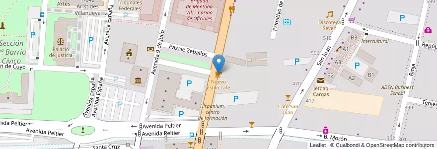 Mapa de ubicacion de Nuevo estilo cafe en アルゼンチン, チリ, メンドーサ州, Departamento Capital, Sección 2ª Barrio Cívico, Ciudad De Mendoza.