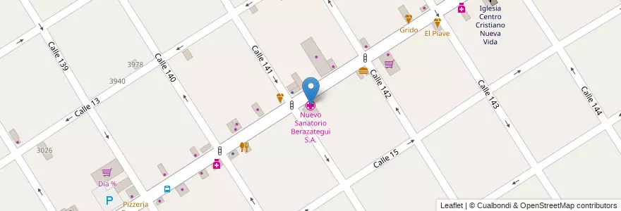 Mapa de ubicacion de Nuevo Sanatorio Berazategui S.A. en アルゼンチン, ブエノスアイレス州, Partido De Berazategui, Berazategui.