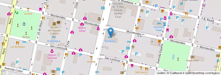 Mapa de ubicacion de Nutibara en アルゼンチン, チリ, メンドーサ州, Departamento Capital, Sección 2ª Barrio Cívico, Ciudad De Mendoza.