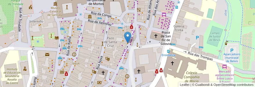 Mapa de ubicacion de O Besbello en Spanje, Galicië, A Coruña, Santiago, Santiago De Compostela.