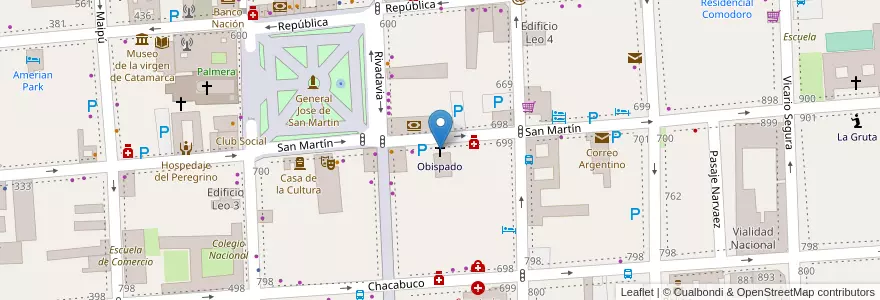 Mapa de ubicacion de Obispado en アルゼンチン, カタマルカ州, Departamento Capital, Municipio De San Fernando Del Valle De Catamarca, San Fernando Del Valle De Catamarca.