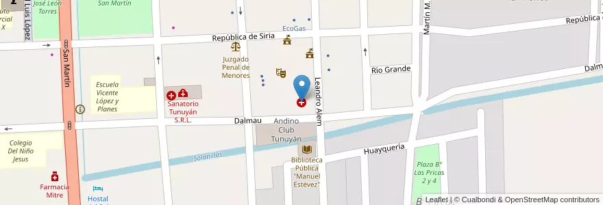 Mapa de ubicacion de Obra Social de Empleados Públicos en Argentinien, Chile, Mendoza, Departamento Tunuyán, Distrito Ciudad De Tunuyán.