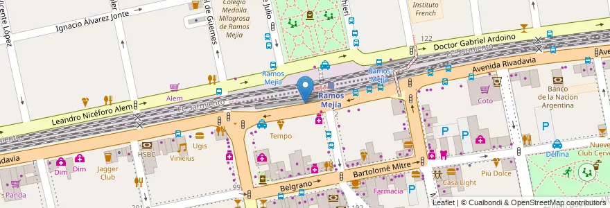 Mapa de ubicacion de Obrador estación Ramos Mejía soterrada en 阿根廷, 布宜诺斯艾利斯省, Partido De La Matanza, Ramos Mejía.
