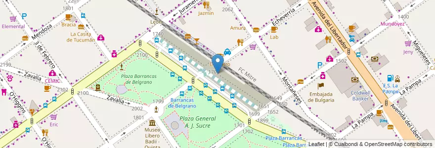 Mapa de ubicacion de Obrador Nueva estación Belgrano C y viaducto Mitre, Belgrano en Argentinien, Ciudad Autónoma De Buenos Aires, Buenos Aires, Comuna 13.