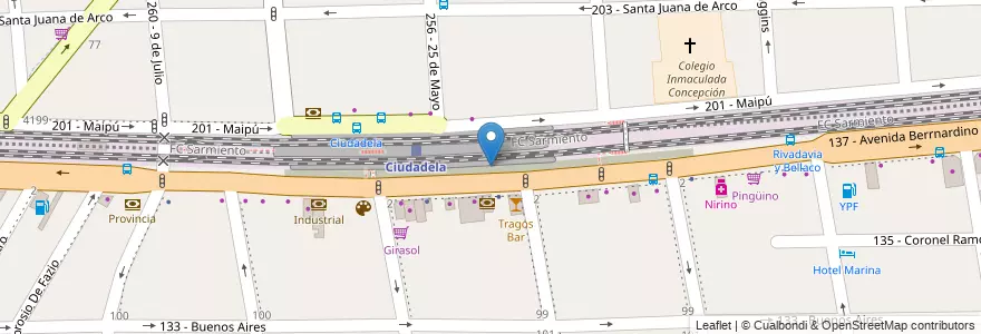 Mapa de ubicacion de Obrador soterramiento estación Ciudadela en Argentinië, Buenos Aires, Partido De Tres De Febrero, Ciudadela.