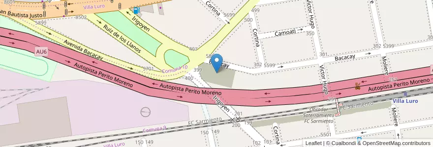 Mapa de ubicacion de Obrador Soterramiento FC Sarmiento en アルゼンチン, Ciudad Autónoma De Buenos Aires, ブエノスアイレス, Comuna 10.