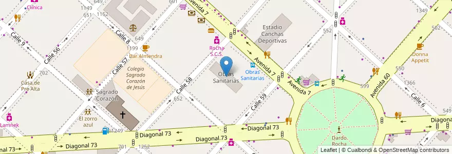 Mapa de ubicacion de Obras Sanitarias, Casco Urbano en Argentina, Buenos Aires, Partido De La Plata, La Plata.