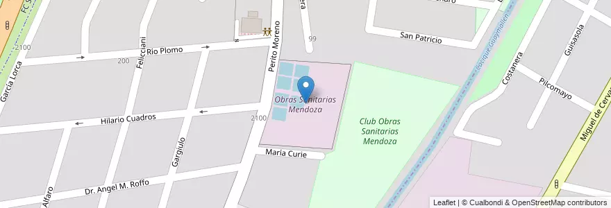 Mapa de ubicacion de Obras Sanitarias Mendoza en Argentinië, Chili, Mendoza, Godoy Cruz, Departamento Godoy Cruz, Distrito Gobernador Benegas.