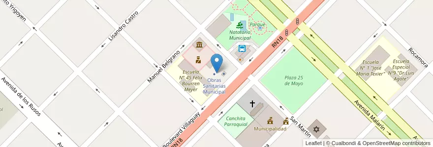 Mapa de ubicacion de Obras Sanitarias Municipal en アルゼンチン, エントレ・リオス州, Departamento San Salvador, Distrito Arroyo Grande, San Salvador.