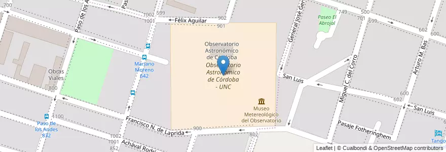 Mapa de ubicacion de Observatorio Astronómico de Córdoba - UNC en Arjantin, Córdoba, Departamento Capital, Pedanía Capital, Córdoba, Municipio De Córdoba.