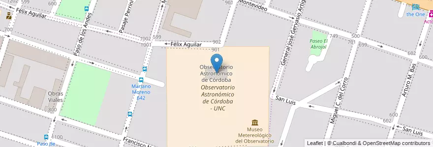 Mapa de ubicacion de Observatorio Astronómico de Córdoba en Argentina, Córdoba, Departamento Capital, Pedanía Capital, Córdoba, Municipio De Córdoba.