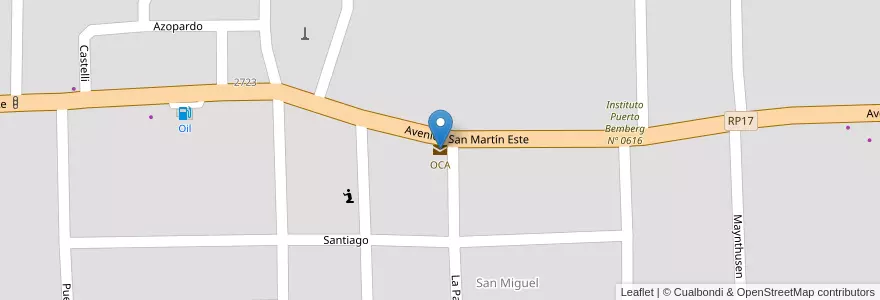 Mapa de ubicacion de OCA en Arjantin, Misiones, Departamento Eldorado, Municipio De Eldorado, Eldorado.