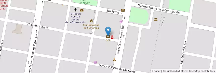 Mapa de ubicacion de OCA en アルゼンチン, サンティアゴ・デル・エステロ州, Departamento Quebrachos, Sumampa.