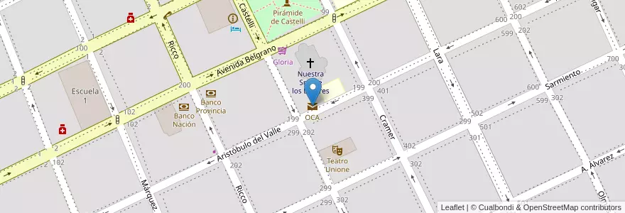 Mapa de ubicacion de OCA en الأرجنتين, بوينس آيرس, Partido De Dolores, Dolores.
