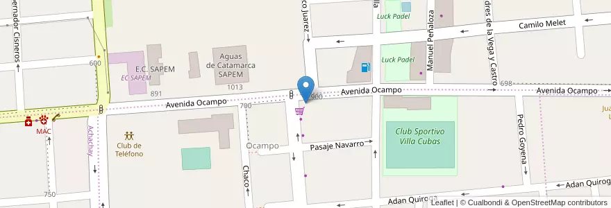 Mapa de ubicacion de Ocampo en Arjantin, Catamarca, Departamento Capital, Municipio De San Fernando Del Valle De Catamarca, San Fernando Del Valle De Catamarca.