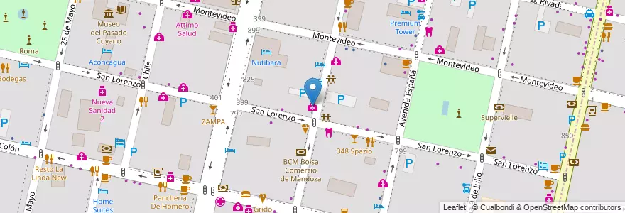 Mapa de ubicacion de Ocular Centro Oftalmología en الأرجنتين, تشيلي, Mendoza, Departamento Capital, Sección 2ª Barrio Cívico, Ciudad De Mendoza.