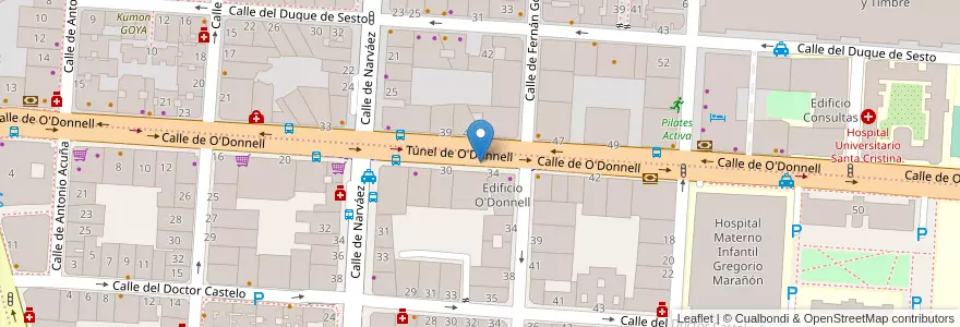 Mapa de ubicacion de O'DONNELL, CALLE, DE,32 en إسبانيا, منطقة مدريد, منطقة مدريد, Área Metropolitana De Madrid Y Corredor Del Henares, مدريد.