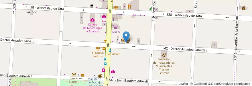 Mapa de ubicacion de Odontologia en Arjantin, Buenos Aires, Partido De Tres De Febrero, Caseros.
