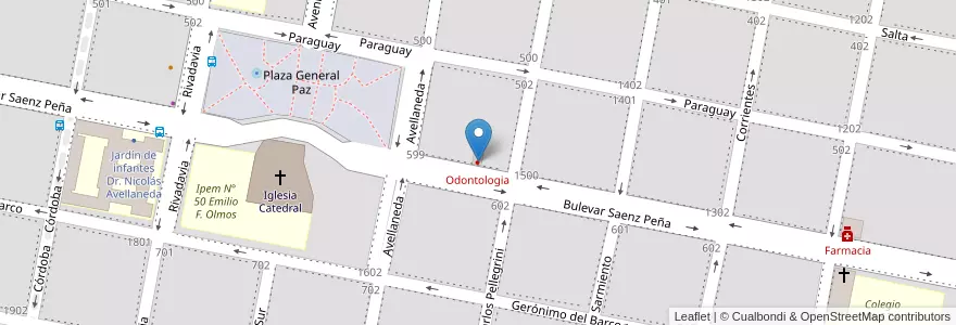 Mapa de ubicacion de Odontologia en Arjantin, Córdoba, Departamento San Justo, Pedanía Juárez Celman, Municipio De San Francisco, San Francisco.