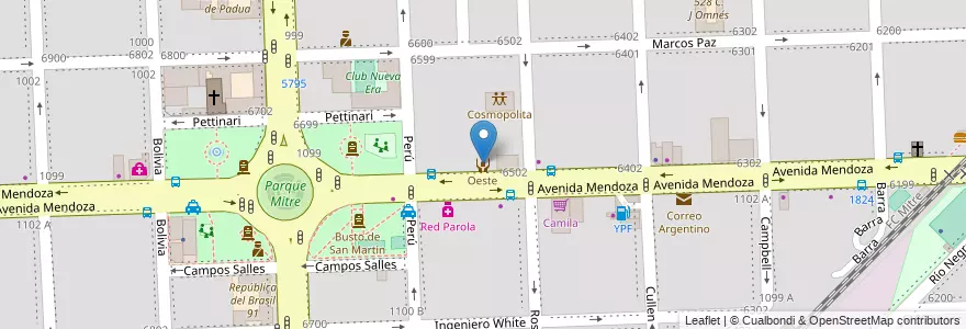 Mapa de ubicacion de Oeste en Аргентина, Санта-Фе, Departamento Rosario, Municipio De Rosario, Росарио.