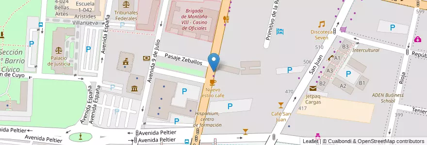 Mapa de ubicacion de Office cafe en 阿根廷, 智利, Mendoza, Departamento Capital, Sección 2ª Barrio Cívico, Ciudad De Mendoza.