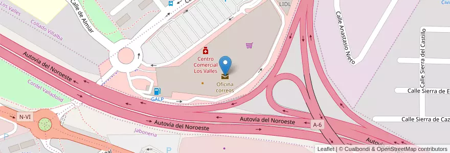 Mapa de ubicacion de Oficina correos en إسبانيا, منطقة مدريد, منطقة مدريد, Cuenca Del Guadarrama, Collado Villalba.