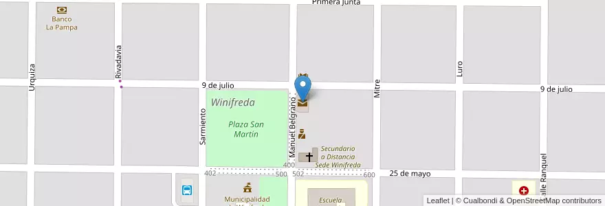 Mapa de ubicacion de Oficina de Correo de Winifreda en 아르헨티나, La Pampa, Departamento Conhelo, Municipio De Winifreda.