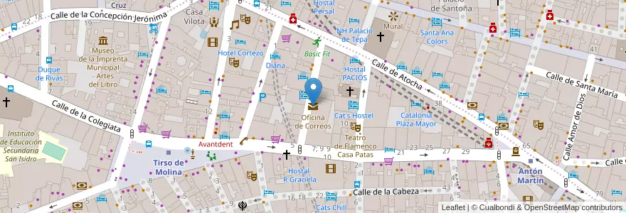 Mapa de ubicacion de Oficina de Correos en اسپانیا, بخش خودمختار مادرید, بخش خودمختار مادرید, Área Metropolitana De Madrid Y Corredor Del Henares, مادرید.