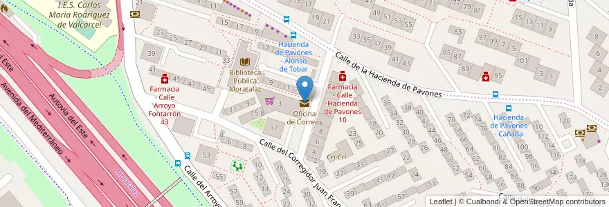Mapa de ubicacion de Oficina de Correos en إسبانيا, منطقة مدريد, منطقة مدريد, Área Metropolitana De Madrid Y Corredor Del Henares, مدريد.