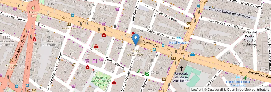 Mapa de ubicacion de Oficina de Correos en スペイン, カスティーリャ・イ・レオン州, サラマンカ, Campo De Salamanca, サラマンカ.
