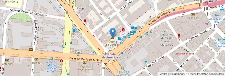Mapa de ubicacion de Oficina de Correos en Испания, Мадрид, Мадрид, Área Metropolitana De Madrid Y Corredor Del Henares, Мадрид.