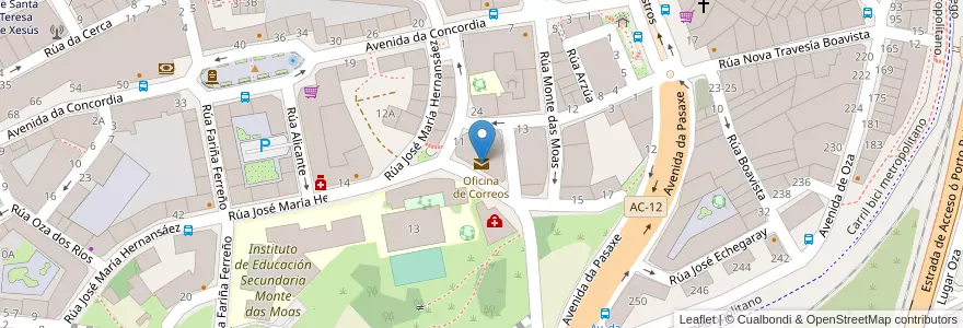 Mapa de ubicacion de Oficina de Correos en スペイン, ガリシア州, A Coruña, A Coruña, A Coruña.