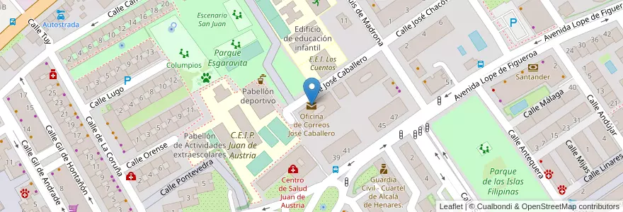 Mapa de ubicacion de Oficina de Correos José Caballero en إسبانيا, منطقة مدريد, منطقة مدريد, Área Metropolitana De Madrid Y Corredor Del Henares, القلعة الحجارة.