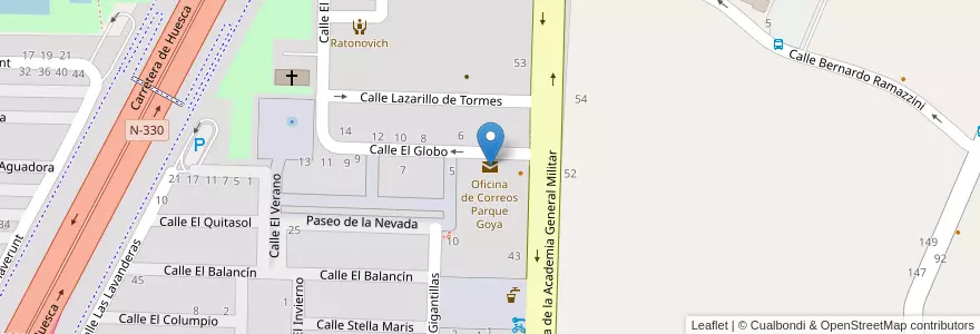 Mapa de ubicacion de Oficina de Correos Parque Goya en اسپانیا, Aragón, ساراگوسا, Zaragoza, ساراگوسا.