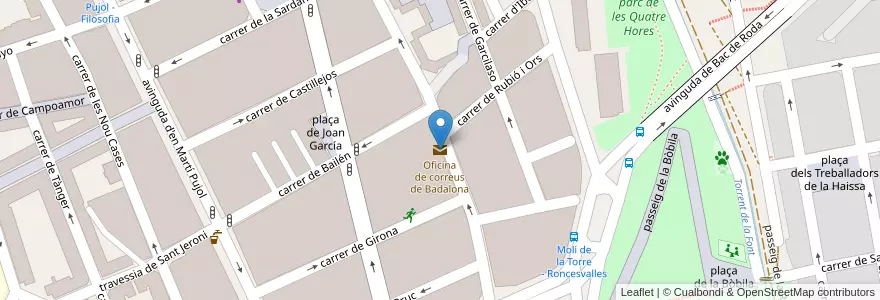 Mapa de ubicacion de Oficina de correus de Badalona en إسبانيا, كتالونيا, برشلونة, بارسلونس, Badalona.