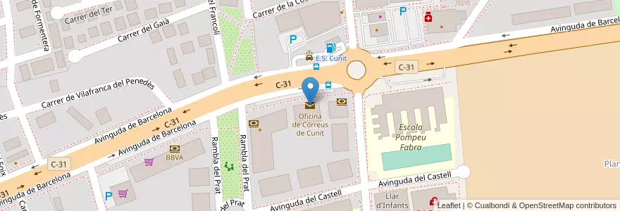 Mapa de ubicacion de Oficina de Correus de Cunit en Spanien, Katalonien, Tarragona, Baix Penedès, Cunit.