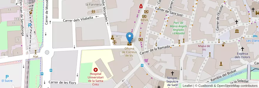 Mapa de ubicacion de Oficina de Correus de Vic en 스페인, Catalunya, Barcelona, Osona, Vic.