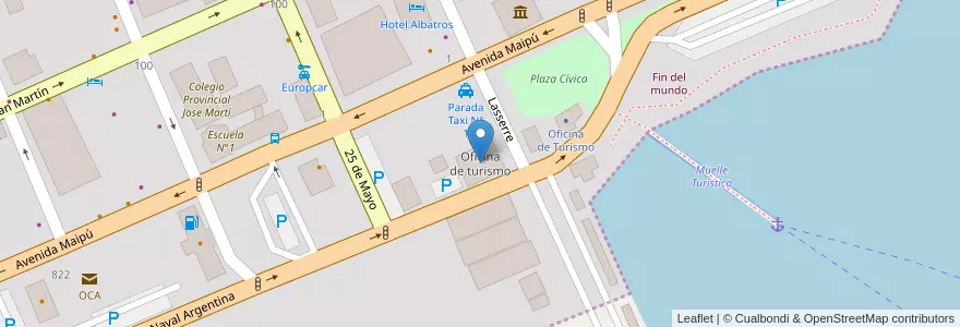 Mapa de ubicacion de Oficina de turismo en Аргентина, Ушуая (Департамент), Чили, Огненная Земля, Антарктида И Острова Южной Атлантики, Ushuaia.