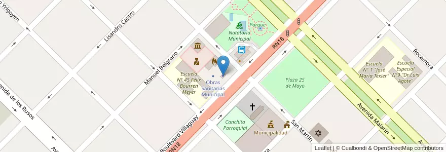 Mapa de ubicacion de Oficina de Turismo Municipal en アルゼンチン, エントレ・リオス州, Departamento San Salvador, Distrito Arroyo Grande, San Salvador.