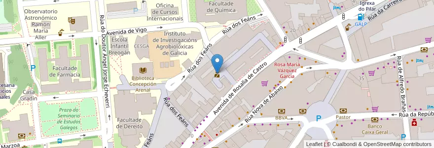 Mapa de ubicacion de Oficina Local da Dirección Xeral de Tráfico en Spain, Galicia, A Coruña, Santiago, Santiago De Compostela.