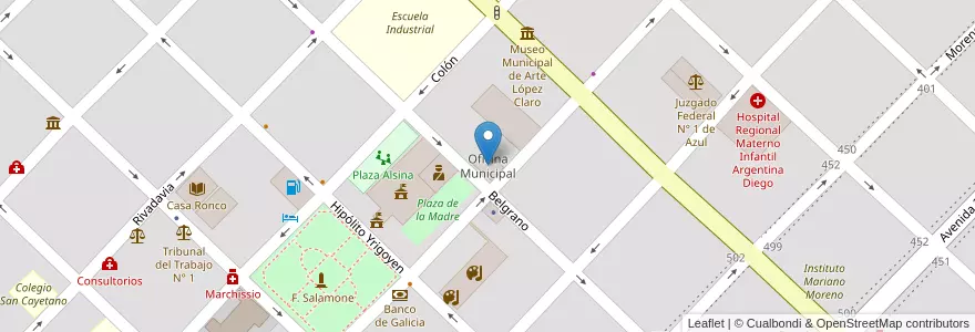 Mapa de ubicacion de Oficina Municipal en Argentina, Provincia Di Buenos Aires, Partido De Azul.