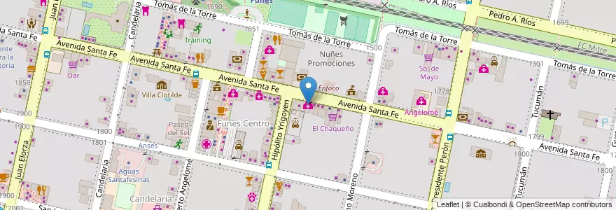 Mapa de ubicacion de Oftalmo Funes en 阿根廷, Santa Fe, Departamento Rosario, Municipio De Funes, Funes.