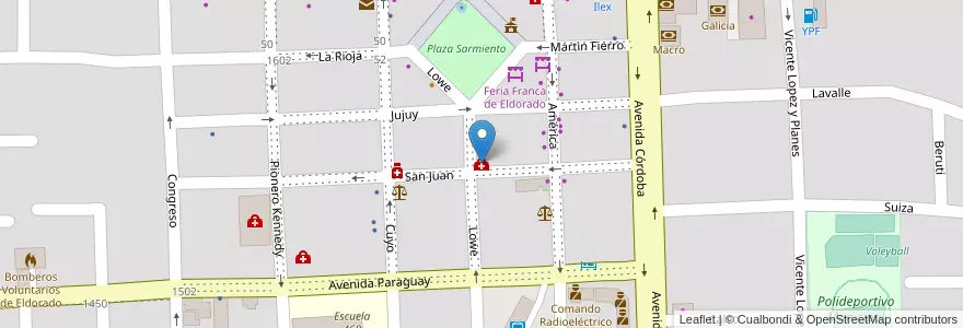 Mapa de ubicacion de oftalmólogos en Arjantin, Misiones, Departamento Eldorado, Municipio De Eldorado, Eldorado.