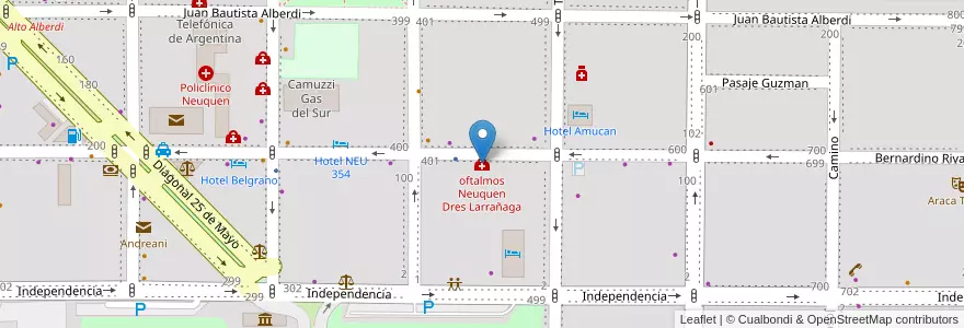 Mapa de ubicacion de oftalmos Neuquen Dres Larrañaga en 아르헨티나, 칠레, 네우켄주, Departamento Confluencia, Municipio De Neuquén, Neuquén.
