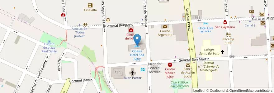 Mapa de ubicacion de Ohasis Hotel Spa Jujuy en アルゼンチン, フフイ州, Departamento Doctor Manuel Belgrano, Municipio De San Salvador De Jujuy.
