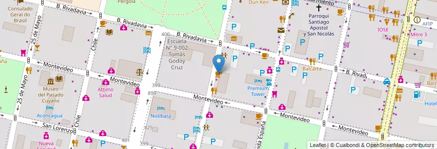 Mapa de ubicacion de Olegario cafe en Аргентина, Чили, Мендоса, Departamento Capital, Sección 2ª Barrio Cívico, Ciudad De Mendoza.
