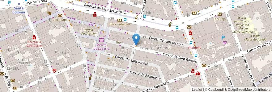 Mapa de ubicacion de Olimaja en スペイン, カタルーニャ州, Barcelona, バルサルネス, Santa Coloma De Gramenet.