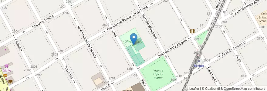 Mapa de ubicacion de Olivos Tennis Club en Arjantin, Buenos Aires, Partido De Vicente López, Vicente López.