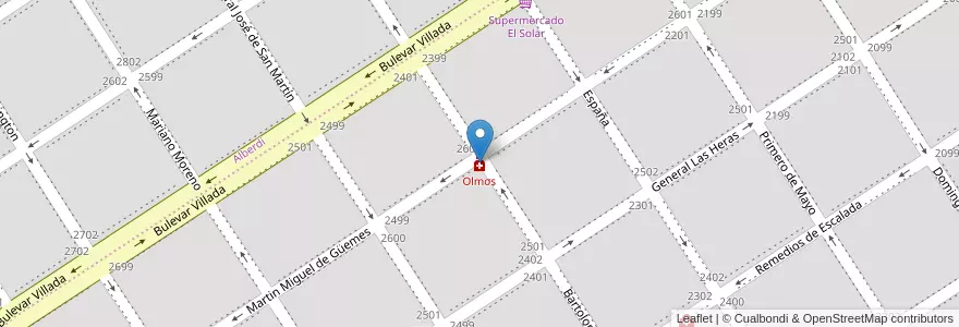 Mapa de ubicacion de Olmos en アルゼンチン, サンタフェ州, Departamento Caseros, Municipio De Casilda, Casilda.